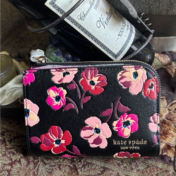 kate spade Handbags - Authentic Kate Spade Black and Pink Floral zip/snap Wallet